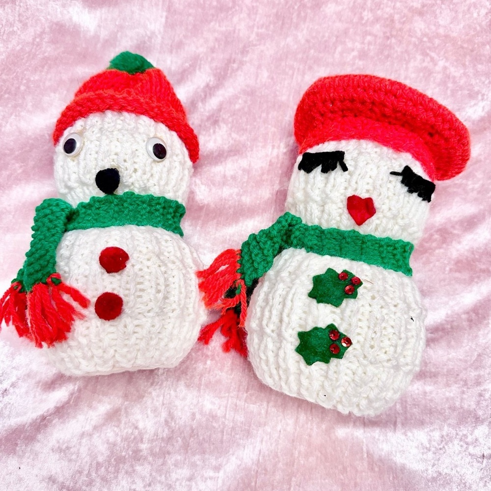 Vintage Handmade Crochet Snowman Set